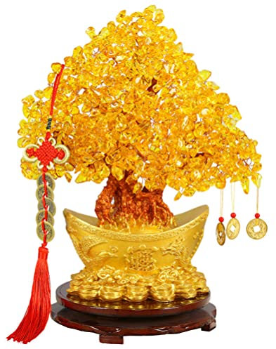 BESPORTBLE Chinesische Geldbaum Bonsai Glücksbaum Deko Feng Shui Baum Kristallbaum Chinesische Neujahr Deko Glücksbringer Kristall Baum Deko für Schlafzimmer Wohnzimmer 2023 Silvester Tischdeko