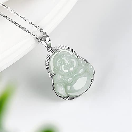 UTHTY Collier de Jade Feng Shui en Argent 925 incrusté avec Pendentif Bouddha en jadéite Naturelle avec chaîne en Argent amulette Talisman Forte Attirer l'argent Protection Bonne Chance
