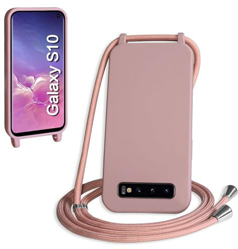 WenBaby Handykette für Samsung Galaxy S10 Hülle mit Band,Handyhülle mit Schnur zum Umhängen Silikon Seil Necklace Schutzhülle mit Kordel Tasche Case TPU Bumper für Galaxy S10- Sandrosa