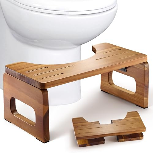 BLUEWEST Faltbarer Toilettenhocker, Akazienholz Kothocker für Töpfchentraining, 17,8 cm rutschfeste Badezimmerstufe mit zusammenklappbarem Design für Erwachsene