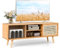 COSTWAY Soporte de TV Moderno de Bambú, Mueble de Televisión con Puertas Deslizantes de Mimbre, Centro de Entretenimiento con Estante Ajustable para Sala de Estar, Natural, 120,5 x 31 x 45,5 cm
