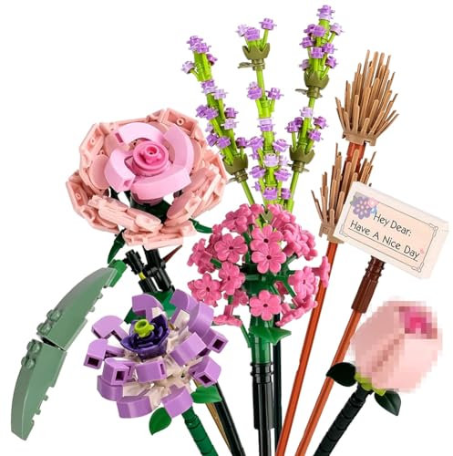 OSDUE Flower Bouquet Building, Artificial Flowers Building Blocks, Flower Bouquet Adult Building Kit Sets, Decorative Home Accessories for Gift, Valentine's Day Idea, Building Bricks Construction Set