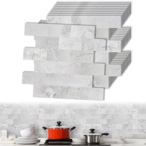 UISEBRT Fliesenaufkleber Küche Fliesen Nivelliersystem PVC Wandfliesen Folien Aufkleber Selbstklebend Fliesenfolie 10 Stück, Fliesendekor 34x29cm, für Badezimmer, Waschtisch, Kamin-Dekor (Typ F)