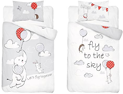 Pullmer Kinderbettwäsche aus 100% Baumwolle, Babybettwäsche, zweiseitiges Wendedesign, Motiv-Bettwäsche 2-teiliges Set - 1x Bettdeckenbezug und 1x Kissenbezug (Elephant/Ballon, 100 x 135 cm)