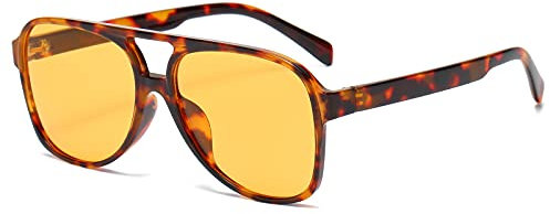 OSAGAMA Vintage Retro Sonnenbrille Gelb Getönte Brille für Damen Herren (Leopard Gelb)