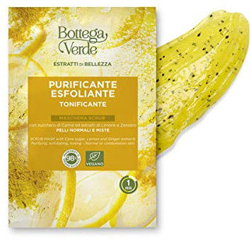Estratti di bellezza - Maschera scrub - con zucchero di Canna ed estratti di Limone e Zenzero - purificante, esfoliante, tonificante (8 ml) - pelli normali o miste