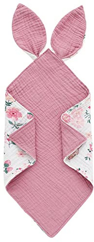 URFEDA Couverture De Sécurité pour Bébé, Serviette de Bébé Jouets, Doudou Lapin Mouchoir, Mousseline de Coton Couverture Douce Bébé, Bavoir Bandana Bébé pour Nouveau-né Tollders Filles Garçons Rose