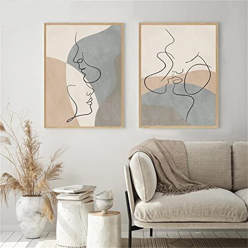 Sarah Duke 2er Poster Set, Premium Abstrakt Leinwandbilder Kunst Line Weibliche Beige Wandbilder Aesthetic Bilder Decor Stilvolle Kunstdrucke für Wohnzimmer Deko (40x50 cm)