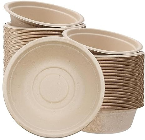 100Pcs Strong Disposable Paper Bowls,16oz 480ml Disposable Sugarcane Bagasse Bowls Brown Super Rigid Biodegradable and Compostable Bowls,Plastic Bowls for Party,Soup,Dessert Bowl,Sturdy Paper Bowls