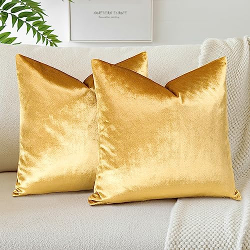 JOTOM Samt Kissenbezug Kissenhülle Sofakissen Dekokissen Kissenbezüge für Sofa Wohnzimmer Schlafzimmer 2er Set 45x45 cm Golden