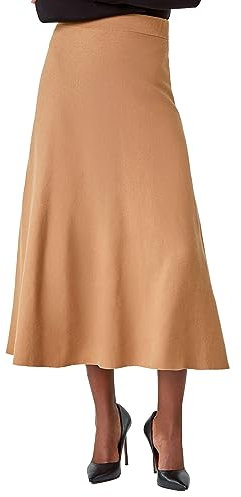 Roman Originals Knitted Skirt for Women UK Ladies Midi Maxi Full Length Winter Autumn A-Line Swing Pull On Smart Casual Work Office Elasticated Waist Flattering Knit Knitwear - Camel - Size 20