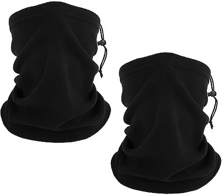 COMNICO Winter Neck Gaiter Face Cover, 2PCS Adjustable Cotton Fleece Breathable Classic Scarf Ski Mask Thermal Sleeve Warmer, Outdoor Hijab Neck Liner Hat for Men Women, Black