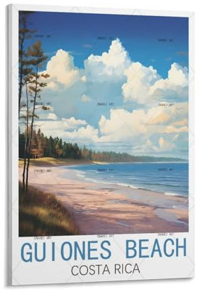 Guiones Beach Costa Rica Vintage-Reise-Poster, 20 x 30 cm, Leinwand-Kunstdruck, Gemälde für Wanddekoration, Wohnzimmer, Schlafzimmer