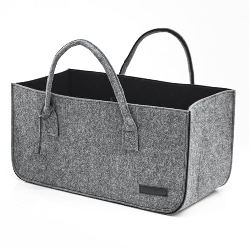 DuneDesign Bis 25kg: Shopping Bag Filz XXL - 50x25x25 Schwerlast Filztasche Groß - Kamintasche für Holz Tragetasche Kaminholz Korb - Auto Einkaufskorb Faltbar Einkaufstasche Filz Kaminholzkorb Modern