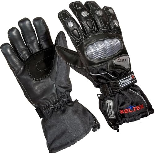 RTX Leathers RTX HIPORA Thinsulate 3D Winterhandschuhe aus Leder, warm, Wasser- und regenabweisend, CE UKCA, mit Knöchelpanzerung, für Motorrad, Roller, Biker (XXL)