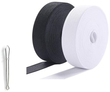 Gummiband Breite,Gummilitze Elastisches zum Nähen,Nicht Leicht Verformbar,Elastisches Farbband,elastisches Band zum Nähen,Gummiband zum Nähen von Gummibändern (Black+white 2cm/10M)