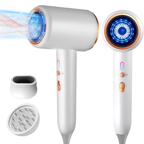 Bizcasa Ionen Haartrockner,2400W Salon-Fön mit Knopf warm/kalt,3 Temperatureinstellungen,Professioneller Schnelltrocknen Haarfön mit Diffusor und Stylingdüse,Super leise für Reisen/Familie (Weiß)