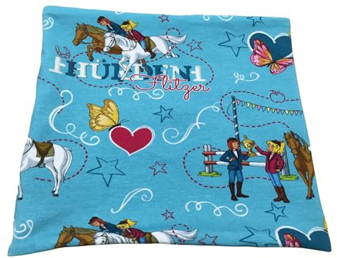 Einfacher Loop aus Baumwolljersey mit Bibi und Tina-Motiv Hürdenflitzer, ggfs gefüttert mit Baumwollfleece