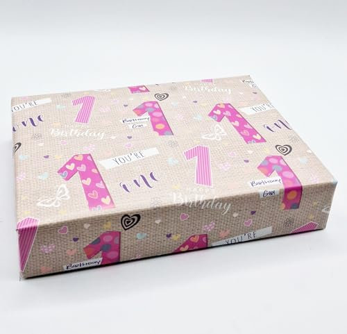 Geschenkpapier für den 1. Geburtstag, Mädchen, Herzen und Schmetterlinge, Alter 1, niedlich, attraktiv, rosa Geschenkpapier für Frauen (PA), 2 Bögen