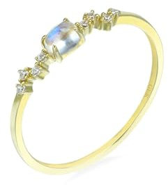 Stfery Eheringe Damen Gold 585 Ringe für Damen Oval Mondstein Bandring Damen