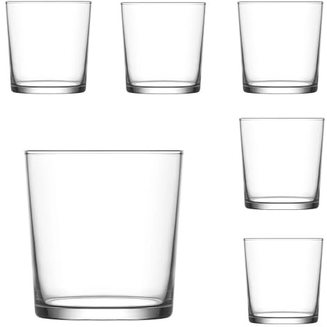 TRESV Set de 6 Vasos de Agua de Colores Pastel, Vasos de Cristal Multicolor y Transparentes, Aptos para Lavavajillas (345 ml Transparente)