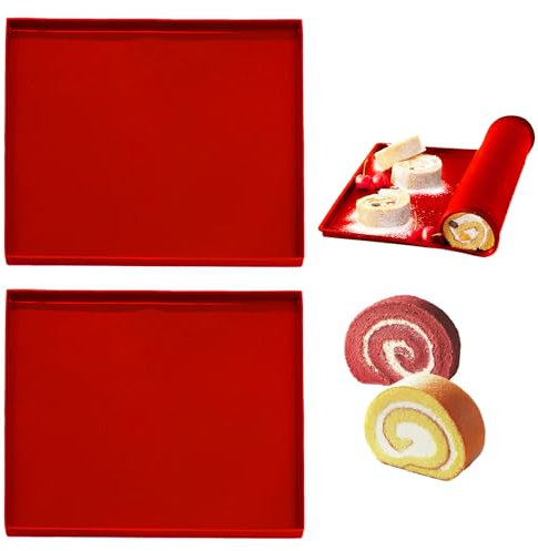 Vidacharmy 2PCS Tapis de Cuisson Silicone Plaque a Génoise Tapis à Gâteau Roulé Suisse Plaque de Gâteau Antiadhésif Plateau de Cuisson pour Biscuits Pizza Pain Mousse(30.5 * 25.8 * 1cm) - Rouge