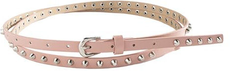 amangul Taillengürtel, Nietengürtel für Damen, DoubleLoop, modisch, schmale Dornschnalle, Bund, Jeans, Hosen, Gürtel, Damen-Accessoires, rose, Length (Cm): 173Cm