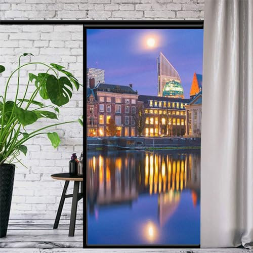 Noche de la Ciudad Vinilos para Ventanas Privacidad para Cristales Opaco, Lamina Ventana Estático Anti UV, Autoadhesivo Decorativo para Puertas Cristal Bano Cocina 30x40cm