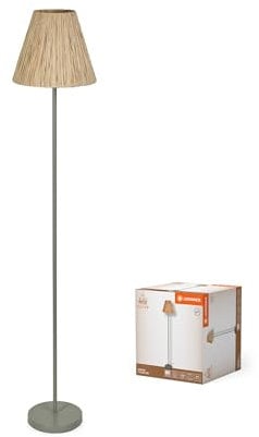 LEDVANCE Standleuchte Decor Raffia grün-braun aus Bast und Metall, E27, 1600 mm Höhe, Leuchtenschirm aus recyceltem Material, nachhaltig durch austauschbare Lichtquelle, einfache Montage