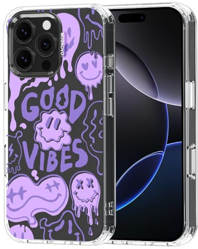 MOSNOVO Case for iPhone 16 Pro Max, [Buffertech 6.6ft Military-Grade Drop Protection] [Anti Peel Off Tech] Clear TPU Bumper Phone Case Cover Design - Good Vibes