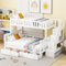 Etagenbett Kinderbett 90x200 & 140x200 für 2-3 Kinder, Hochbett mit Treppe und 2 Stauraum Schubladen, Bett mit Rausfallschutz, Lagerregal und Lattenrost, Multifunktionsbett Stockbett Jugendbett, Weiß