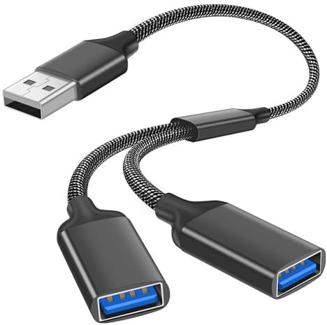 AXFEE USB Splitter 2 Port, Dual USB-Female to Male Cable, Double Usb Y Splitter Adapter, Data Power Charging Extension Cord Converter, for PS4, PS5, Laptop, Mac, Car, Tablet, Black