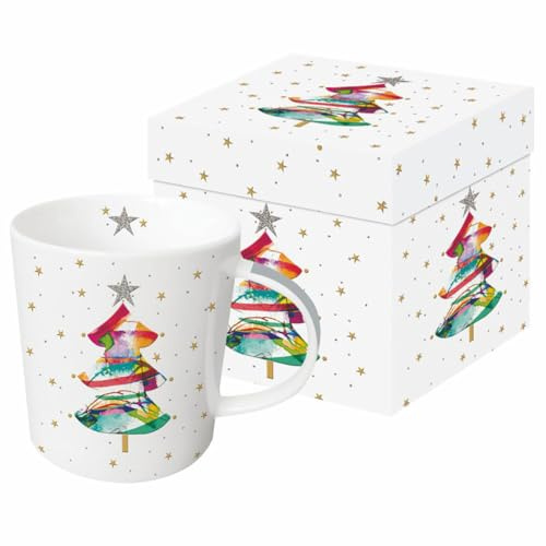 PPD Tasse Weihnachten Bunter Weihnachtsbaum aus Porzellan. Motivtasse für den gedeckten Tisch und als Geschenk 0,4L x H10,5cm