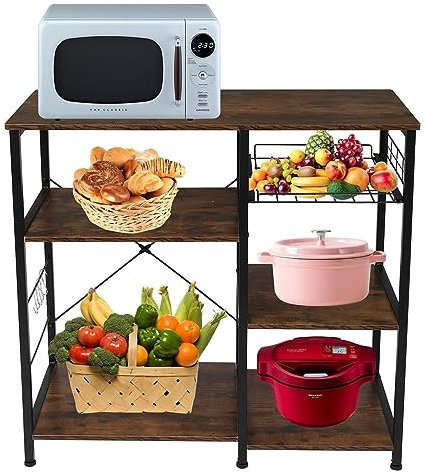 3 Tier Microwave Stand Storage Cart Workstation Shelf Vintage Microwave Shelf With Basket Organize Your Kitchen with Style!
