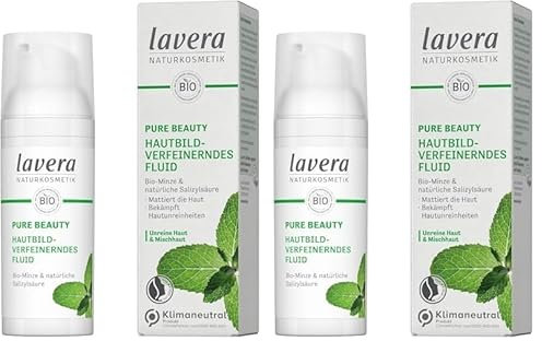 lavera, PURE BEAUTY Hautbildverfeinerndes Fluid reduziert Glanzbildung bekämpft Hautunreinheiten Naturkosmetik vegan 50ml, weiß (Packung mit 2)