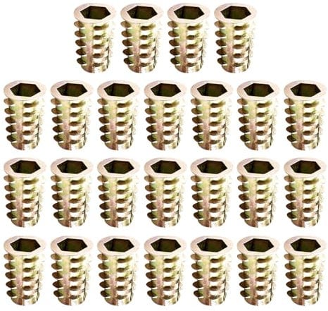 25Pcs M8x25mm Threaded Inserts for Wood, Threaded Inserts with Hex Socket, Premium Zinc Alloy Threaded Rivet Screw Nuts for Wood Timber Furniture, Carpenter DIY