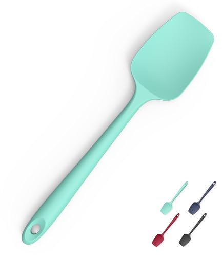 Doosu Silicone Spoon Spatula, 315℃ Heat Resistant Flexible Cooking Spoon Kitchen Rubber Spoonula Scraper for Mixing Stirring Scraping Serving Non-Stick Cookware (28.9cm, Aqua Sky)