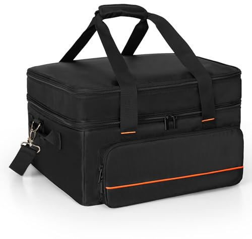 samdew Double-Layer Grill Carrying Bag, Padded Grill Case Compatible with Ninja GR101 Sizzle Smokeless Indoor Grill & Griddle, BBQ Storage for Plate & Accessories Tools, Bag Only