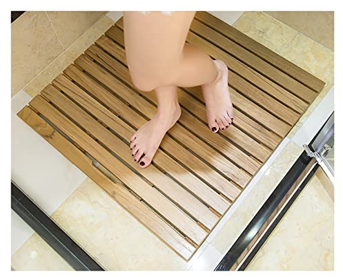 Caillebotis de Douche en Bois de Teck, Tapis de douche antidérapant en bois de teck pour salle de bain/douches/caravane, tapis de sol à lattes lavable et résistant avec coussinets antidérapants et po