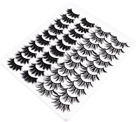 minkissy Juego de Pestañas Postizas con Pegamento 20 Pares Pestañas de Maquillaje 3d Gruesas Y Variadas para Mujeres