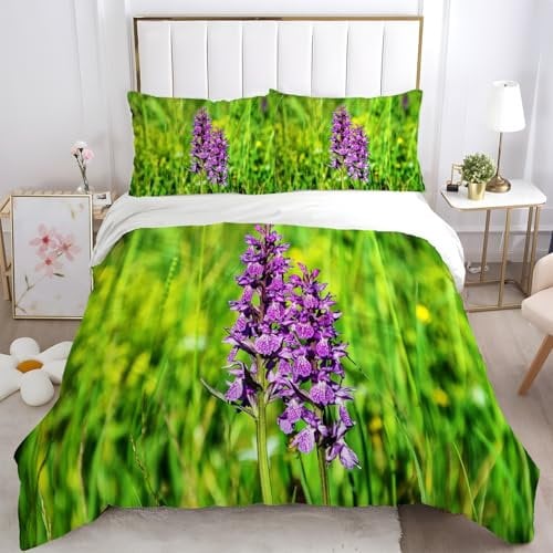 TMMDH BettwäSche 155x220 Drucken 3D Druck BettwäSche-Sets Wilde Orchidee Mikrofaser Bettbezug Set Weiche und Angenehme Deckenbezug mit ReißVerschluss und 2 Kissenbezug 80x80 cm
