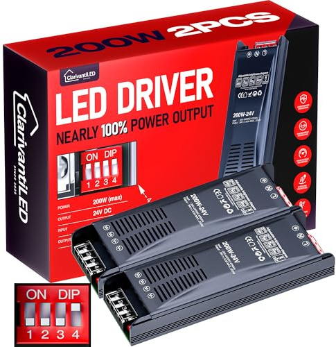 ClarivantiLED LED Trafo Dimmbar 24V 200W 8.33A 2pcs Transformator AC 220V 230V auf 24V DC Netzteil Power Supply für LED Strip Netzteil 24V Konstantspannungs Power Supply für Beleuchtung