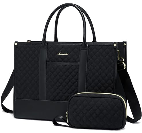 LOVEVOOK Handbags for Women Laptop Bags 17 Inch, Ladies Tote Bag for Work Office Business School, Large Womens Shoulder Bag with Adjustable Straps & Clutch Bag Lightweight, Black