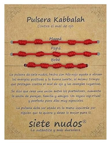 SIETE NUDOS® - Bracciale rosso donna uomo bambini neonati - 7 chakra contro il malocchio - Filo rosso protezione energia negativa - Amuleto buona fortuna amici coppie, Ajustable de 11 cm hasta 28 cm
