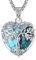 EUDORA Harmony Ball Turquoise Collier Cœur Arbre de Vie en pour Femmes Cuivre Argenté, Pendentif Arbre de la Mère en Cristal Bijoux pour et la Méditation Cadeaux pour Mères Épouses, 20+2