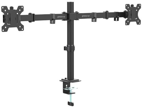 Groov-e Dual Monitor Mount for 13-32 Inch Screens - VESA Compatible, Made of Durable Steel, with Adjustable Height, Tilt, and Swivel, Supports Two Monitors, Includes Cable Management, Easy to Assemble