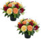 BLOSMON Flores artificiales para tumbas: 2 rosas rojas, amarillas, naranjas, macetas de seda para cementerio, decoraciones al aire libre, arreglos funerarios falsos para tumbas
