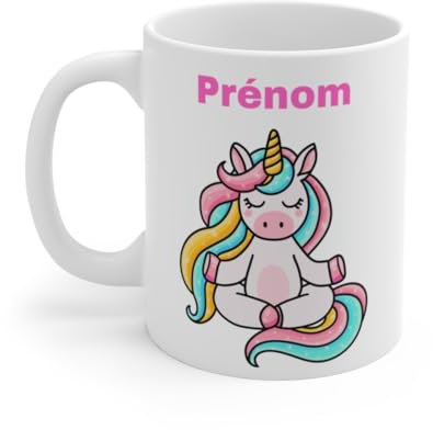 Teecustom Tasse Licorne Yoga avec Prénom – Mug Licorne Méditation Arc-en-Ciel Personnalisable, Cadeau Zen et Mignon