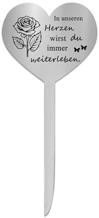 LUMOOM Spine per sepoltura in acciaio inox, a forma di cuore, resistente alle intemperie, decorazione per tomba con scritta in lingua tedesca (rosa)