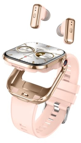 AIEK Smartwatch per Donne e Uomini, Orologio Sportivo con Auricolari Bluetooth 2 in 1, Frequenza Cardiaca, Pressione Sanguigna, ampio Display da 2.02, 100+ Modalità Sportive (Oro)